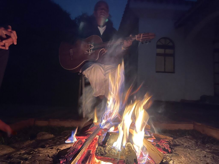 Fireside song at Ayahuasca House ayahuasca retreat in Medellin Colombia.