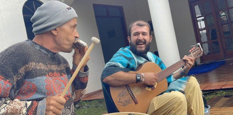Playing musical instruments at Ayahuasca House Retreat in Medellín, Antioquia, Colombia