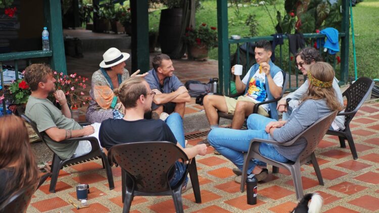 Morning Coffee Conversation at Ayahuasca in Colombia retreat in Fredonia Colombia.
