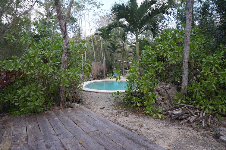 View of the pool at Bliss Eden Ayahuasca Retreat in Tulum, Quintana Roo, Mexico