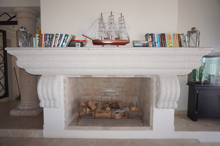 Fireplace in the common area at Casa Santa Isabel Ibogaine Treatment Center in Rosarito Beach Mexico