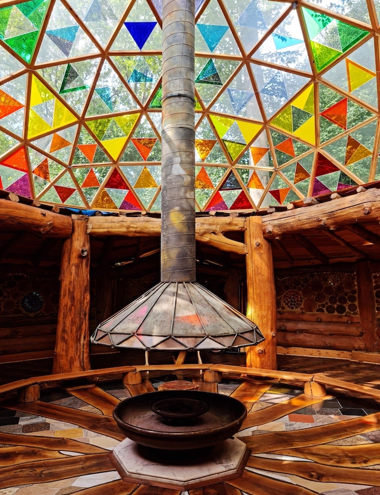 View of the inside of the Nature Temple dome at Earth Awareness Psilocybin Retreat in Teuge, Netherlands