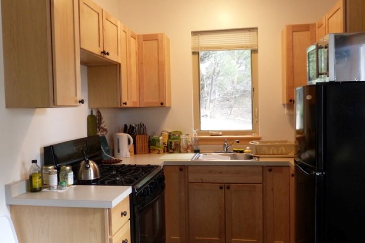 Kitchen area at Inner Light Dark Retreat in Crestone, Colorado