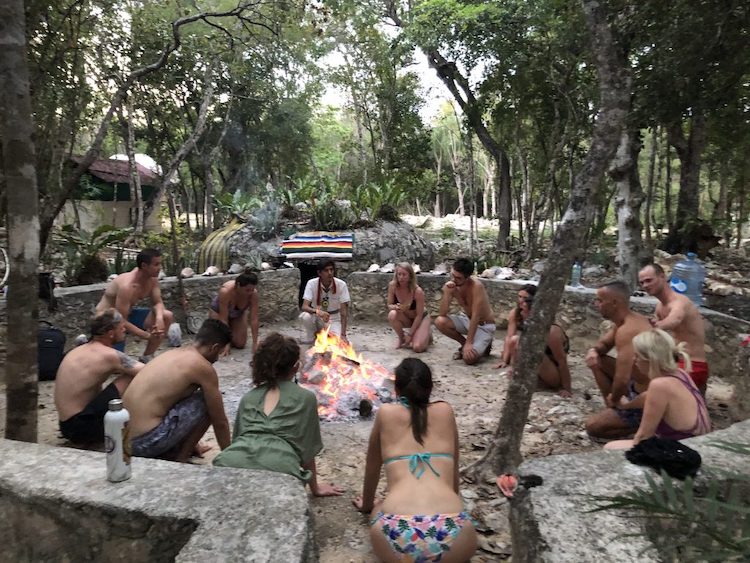 Ceremonial fire and sharing circle at Tulumination Peyote Retreat in Tulum, Quintana Roo, Mexico
