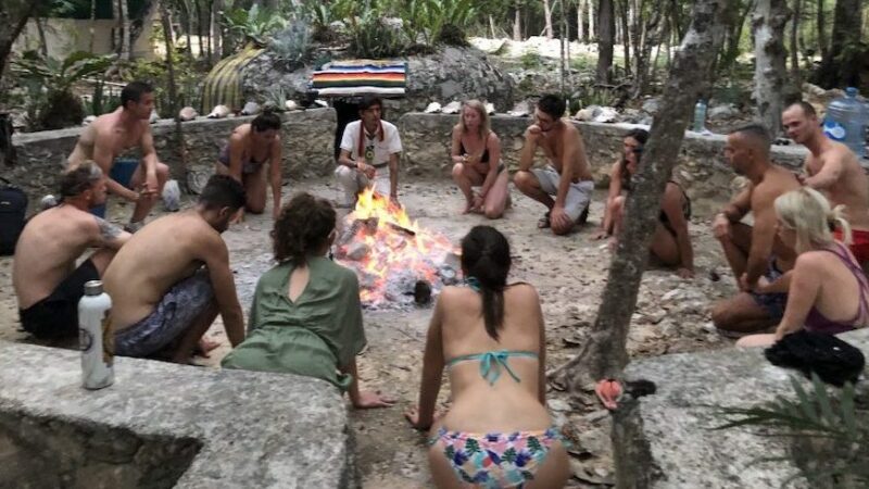 Ceremonial fire and sharing circle at Tulumination Peyote Retreat in Tulum, Quintana Roo, Mexico