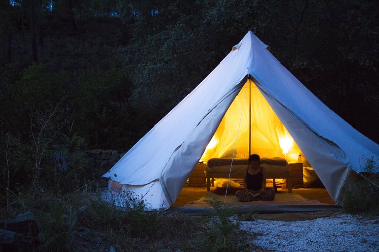 Large bell tent at Alchemy of Clarity Psilocybin Retreat Oleiros Portugal