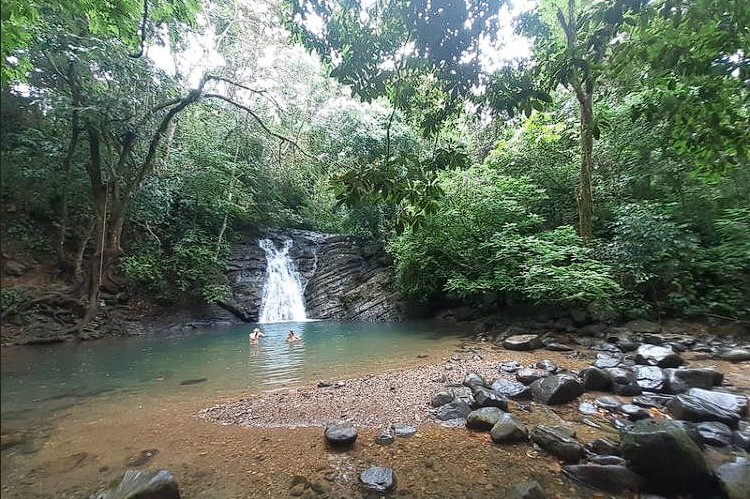 Embracing the soothing embrace of the small waterfall – where time stands still and relaxation becomes the rhythm of life. Nature's own spa for the soul at Ikara Iboga Center Dominical Costa Rica