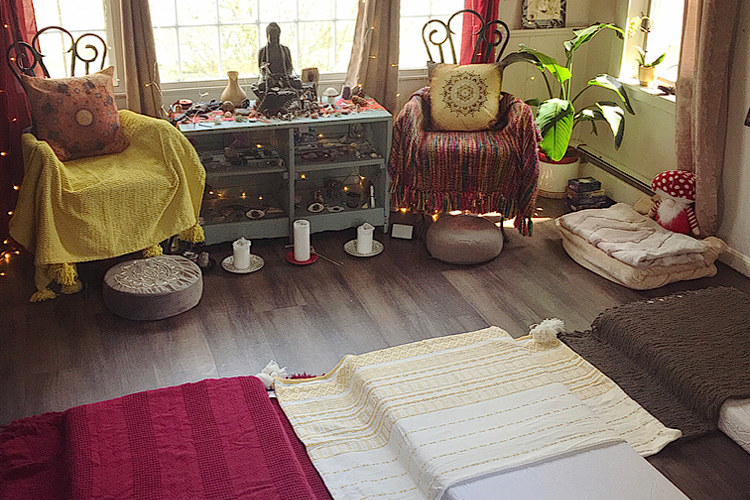 The massage and ritual processes room at Sacred Earth Sanctuary Psilocybin Retreat Amesbury Massachusetts