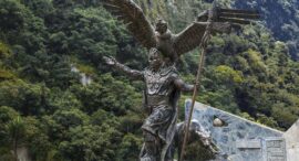 Statue of a Puma, a Snake and a Condor in honour of the Inca Trilogy at Machu Picchu, Peru