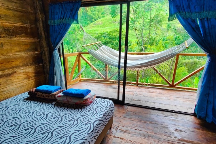 Where dreams meet the beauty of reality – our forest-view bedroom is a sanctuary for the soul here at Lawayra Ayahuasca retreat in Fredonia, Colombia