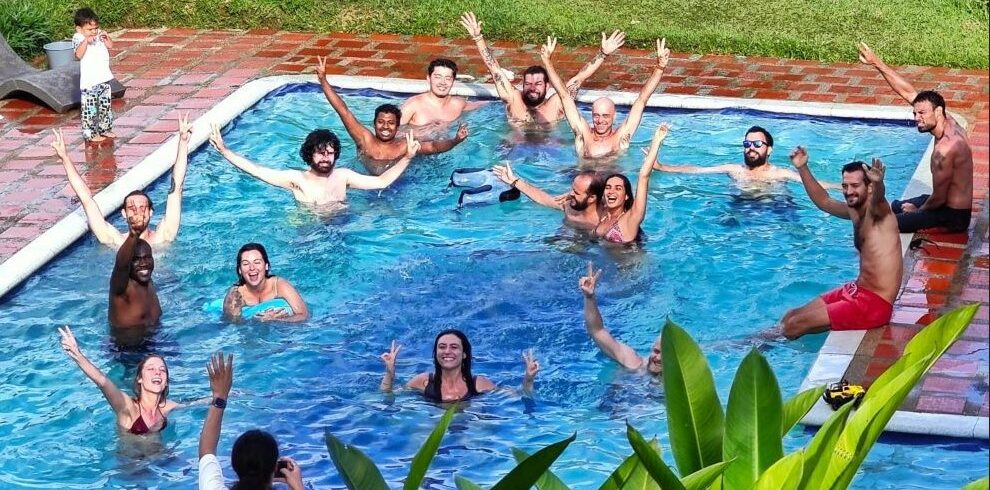 Diving into serenity at the retreat center – where laughter, relaxation, and friendship flow like the crystal-clear waters here at Lawayra Ayahuasca retreat in Fredonia, Colombia